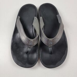 Olukai Metallic Silver Leather Flip Flop Thong Sandls Beach Comfort Womens 7.5